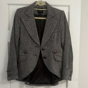 Smythe Herringbone Blazer with Elbow Patches. Size 6. 100% Wool.